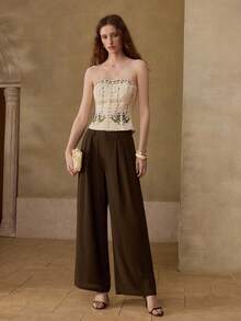 MOTF PREMIUM 女士植物刺绣抹胸上衣 - 杏色 - 查看 8