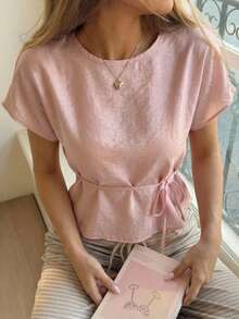DAZY Women's Solid Color Round Neck Casual Versatile Daily Wear Shirt Summer - Pink - View 5