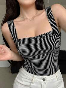 DAZY 女士条纹休闲百搭日常上衣 Y2K 夏季 - 彩色 - 查看 4