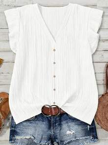 SHEIN LUNE Plus Size Women Casual Minimalist White Shirt, Suitable For Summer - White - View 6