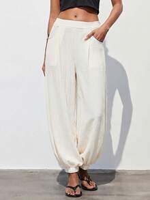 Maija Quần ống loe màu trơn dành cho nữ, thích hợp mặc đi làm hàng ngày. - Màu be - Xem 7