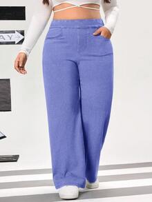 Flexra Quần jeans ống rộng thoải mái, đa năng dành cho nữ cỡ lớn, thích hợp mặc hàng ngày. - Màu tím hoa cà - Xem 4