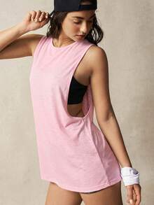 VARSITIE V-Neck Short Sleeve Hollow Back Loose T-Shirt - Pink - View 6