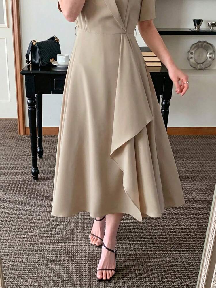 Women's Simple Commuter Solid Color Flat Collar Short Sleeve Mid-Length Dress, Summer