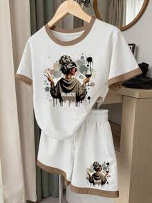 Resyla 2pcs "Dramatic" Sarcastic Slogan Funny Print Women's Casual Outfit, Suitable For Everyday Wear - White - View 1