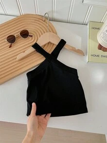 Maija Kids Maija Kids 年輕女孩掛脖開肩肋紋背心 - 黑與白 - 查看 6