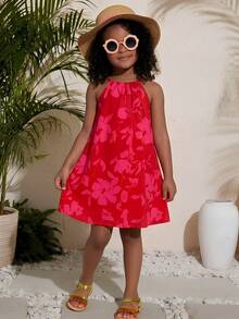 SHEIN Girls' Spaghetti Strap New Off-Shoulder Dress - Multicolor - View 4