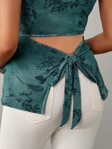 Momance Áo tank top bầu không tay ôm sát, in họa tiết, thanh lịch dành cho phụ nữ. - màu xanh lá - Xem 7