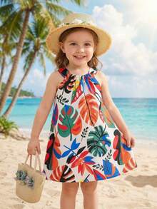 SHEIN Playful Pals Baby GirlTropical Print Colorful Casual Halter Dress - Multicolor - View 4