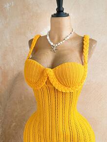 Soleia 春夏新款休闲度假西部海滩婚礼宾客礼服毕业早午餐装扮，圣帕特里克节春假复活节音乐节优雅波西米亚热带风情橙色夸张流苏手工绳编沙滩度假连衣裙 - 橘色 - 查看 5