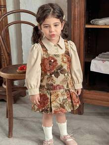 LMoss Kids Baby Mädchen Ditsy Blumen Gewebe Hemdkragen Lässig 2 in 1 Kleid - Verschiedenfarbig - Übersicht 5