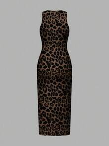 SHEIN LUNE Đầm dệt kim ôm sát gợi cảm, tối giản, họa tiết da báo, thích hợp cho kỳ nghỉ hè và trang phục đi biển. - Nhiều màu - Xem 2