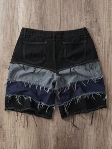 Manfinity Joysei Unisex American Style Distressed Hem Denim Shorts Men Denim Patch Shorts - Multicolor - View 2