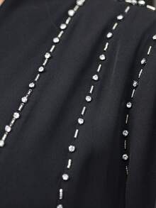 Layrah Abaya negra hecha a mano con adornos de strass - Negro - Ver 7