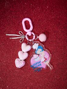Betty Boop x SHEIN 1 Móc khóa hình chuông tình yêu màu hồng Betty Boop, mặt dây chuyền hình ngôi sao và nơ, phụ kiện nhỏ dễ thương cho túi xách. - Nhiều màu - Xem 2