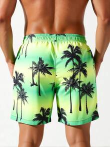 Surfspeed Pantalones cortos de playa con cordón en la cintura y estampado de palmeras para hombre - Verde - Ver 2