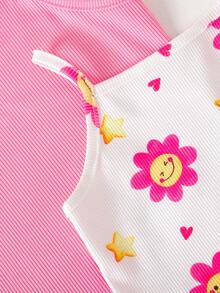 SHEIN Playful Pals Setelan Celana Pendek Anak Perempuan yang Nyaman, Serbaguna, Manis, dan Imut, Pakaian Musim Panas Multi-Potong - MultiWarna - View 7