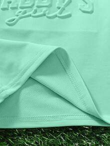 SHEIN 2件套女婴休闲百搭经典可爱简约短袖“爸爸的小公主”T恤短裤套装，适合春夏穿着 - 綠色 - 查看 4
