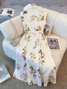 Franclia Women's Elegant Floral Print Shirt Dress, Suitable For Spring/Summer Vacation And Daily Wear Tea Dress Dresses Cute Beautiful Dresses For Woman Fashion Dress High Quality Dress - Multicolor - View 2