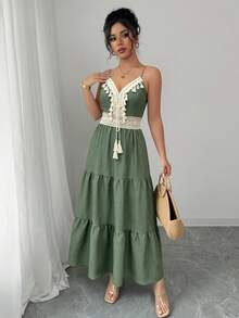 Vestido casual de vuelo con tirantes con estampado floral pequeño, primavera - Gris - Ver 4