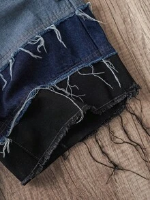 Manfinity Joysei Unisex American Style Distressed Hem Denim Shorts Men Denim Patch Shorts - Multicolor - View 4