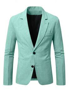 Manfinity Mode Blazer de una sola hilera con bolsillo y estampado espacial para hombre - Verde - Ver 3