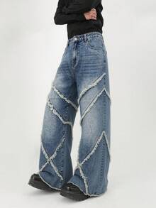 Manfinity Roghcode Jeans anchos casuales lavados y desgastados para hombres - Azul - Ver 7