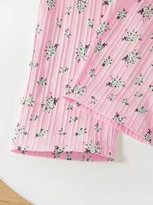 SHEIN Playful Pals 少女复古休闲修身独特碎花连体裤 - 适合夏季户外活动和上学穿着 - 粉色 - 查看 4