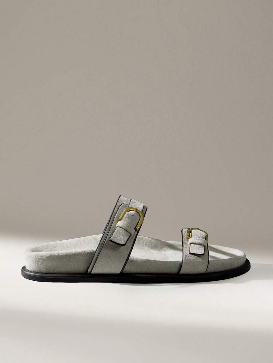 Solecia 女鞋 时尚杏色舒适平底沙滩凉鞋 女士平底凉鞋 - 淺灰色 - 查看 1