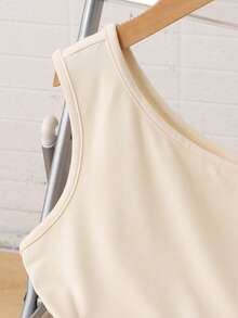 Tween Girl Solid Color Sleeveless Casual Tank Top With Side Slit - Apricot - View 3