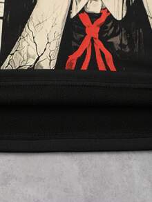 ROMWE MEN Anime Áo thun nam dáng rộng, vai rớt, ngắn, in họa tiết - màu đen - Xem 9