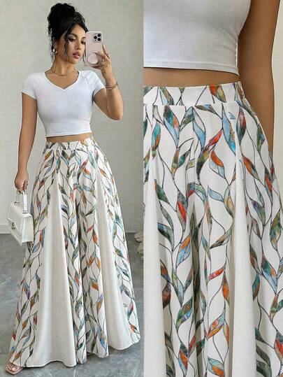 Selianne Women's Elegant Printed Patchwork A-Line Skorts, Suitable For Outings, Vacations And Commuting In Spring/Summer