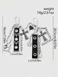 ROMWE 2 Y2k Retro Unique Personalized Heavy Industry Punk Dark Wind Goth Black Glossy Leather Metal Air Eye Hole Eye Wrist Strap Ancient Silver Demon Bat Wings Square Letters "Dark" Pin One Arrow Through The Heart Hollow Star Ring Dripping Oil Thorns Rose Love Uneven Skull Cross DIY Keychain Bag Pendant Pendant, Combination Set, Suitable For Women, Girls, Sisters, Girlfriends, Couples Daily Wear, Holiday Gifts - Black - View 3