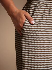 Radiana 女士舒适休闲简约低腰抽绳棕色复古条纹阔腿裤，家居服 - 棕色 - 查看 8