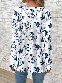 EMERY ROSE 大码女式休闲花卉秋叶V领长袖T恤，适合秋冬季穿着 - 彩色 - 查看 2