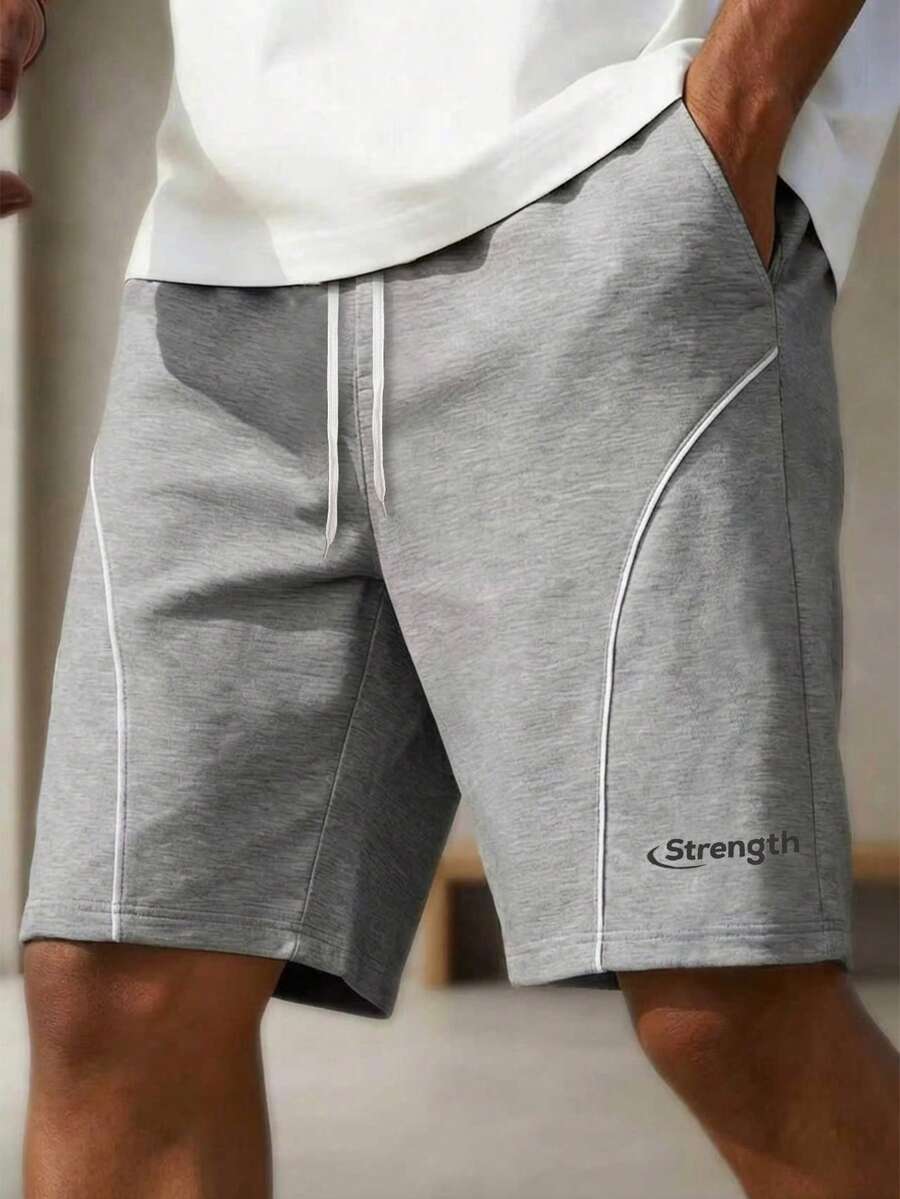 Manfinity Campus Court Men's Summer Casual Drawstring Waist Shorts - Grey - View 1