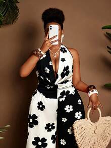 Maweii 大码女式度假设计撞色抽象红色条纹印花垂褶领口宽松后背抽绳腰阔腿裤套装，适合派对、约会之夜、浪漫情人节、时尚外出、度假、海滩、音乐节等各种场合。 - 彩色 - 查看 6
