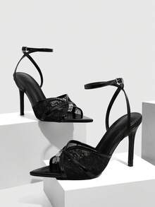 CUCCOO SZL Giày sandal cao gót mũi nhọn thời trang nữ mùa hè - màu đen - Xem 1
