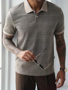 Manfinity Bizformal Men's Short Sleeve Textured Fabric Polo Shirt, Suitable For Outings, Gatherings, And Office Wear, Formal - Brown - View 5