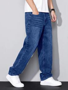 Manfinity Hypemode Men's Straight Leg Casual Pockets Jeans - Blue - View 7