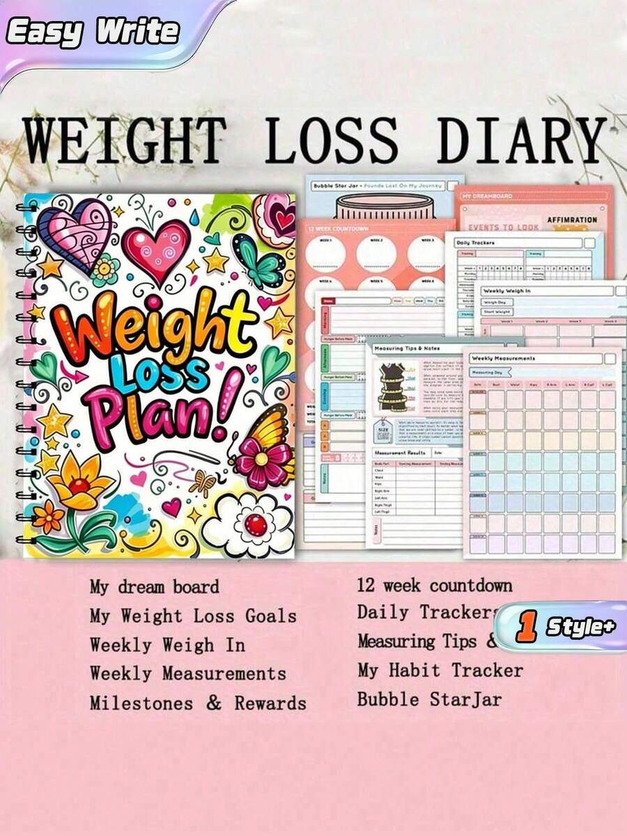 1 pieza Diario de Fitness y Pérdida de Peso A5, 104 páginas Diario de entrenamiento motivacional con guía de autodisciplina para el seguimiento diario de la salud - Multicolor - Ver 1