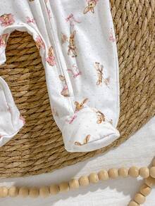 Loomiva Newborn Baby Girl Cute Casual Cartoon Pattern Knit Long Sleeve Pajamas - Multicolor - View 4