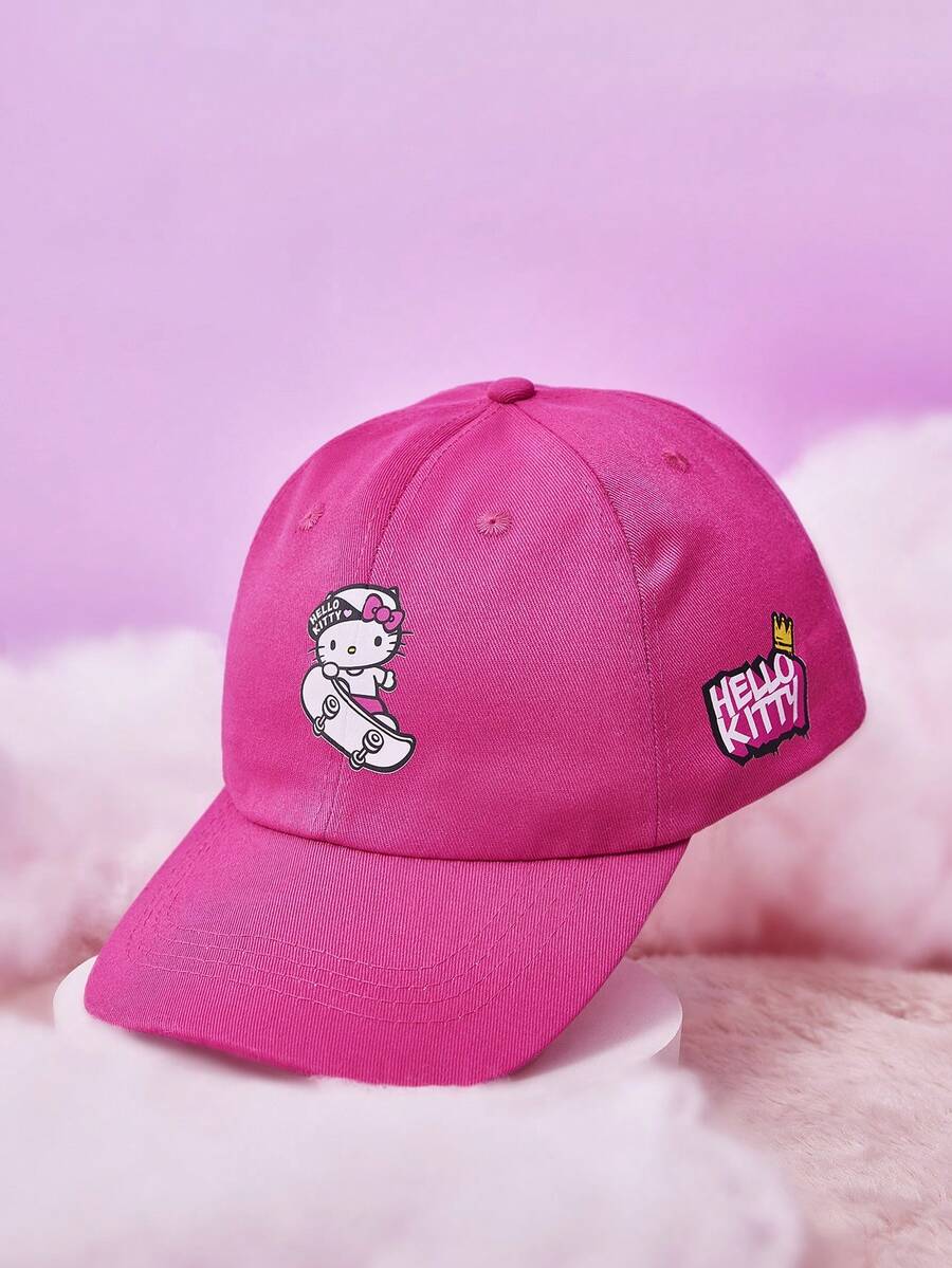 HELLO KITTY AND FRIENDS | SHEIN 1件女款棒球帽,四季裝飾風格,男女皆宜的時尚必備單品,正面與側面印有卡通人物與字母,適合與家人朋友聚會 - 玫粉色 - 查看 1
