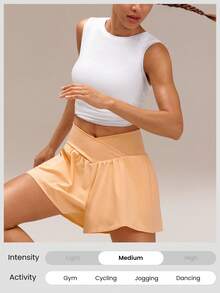 GLOWMODE Pantalones cortos de entrenamiento, running, ciclismo y uso diario con tecnología OptiDry Fierce Flow, de cintura alta, con bolsillos laterales, agarre antideslizante, elásticos y de secado rápido, de impacto medio - Naranja - Ver 5