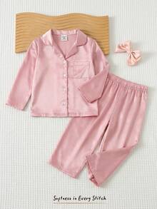 Cozy Pixies 女婴碎花印花加绒圆领长袖上衣和松紧腰裤两件套 - 淺粉色 - 查看 3