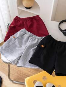 SHEIN 3pcs Young Boys' Casual Comfortable Pocket Decor Knit Shorts Set - Red - View 5