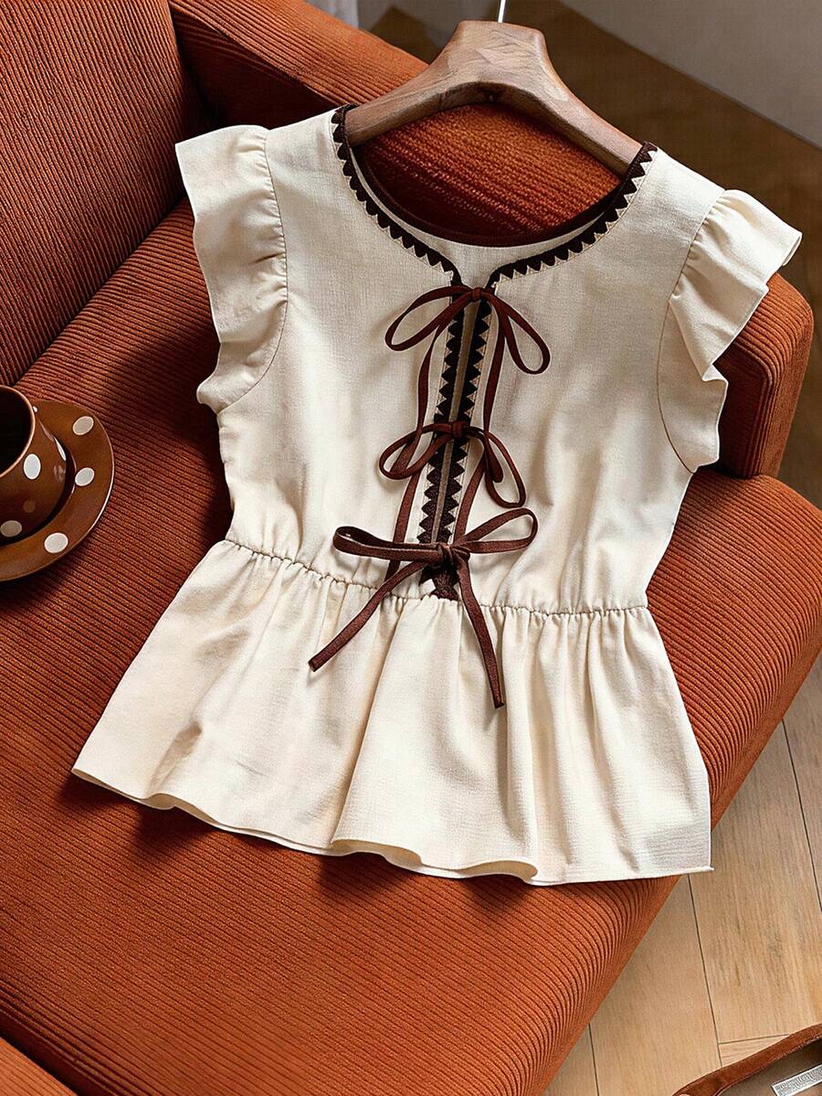 GlowEve Women's Round Neck Pleated Drawstring Casual Versatile Daily Wear Shirt - Multicolor - View 1