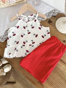 SHEIN 2pcs Baby Girl/Newborn 0-3Y Spring/Summer Dopamine Vibrant Color Vacation Sleeveless Top + Shorts Set, Baby Girl Spring/Summer Outfit - Red - View 7