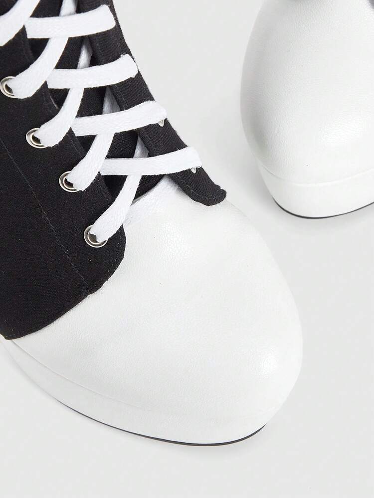 CUCCOO LuxiPop Contrast Lace Up Elegant Fashion High Heel Knee High Boots