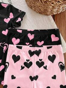 LMoss Kids Bộ đồ ngủ 4 món cho bé gái, chất liệu dệt kim, họa tiết trái tim và mèo dễ thương, gồm áo thun cổ tròn và quần short ôm sát. - Nhiều màu - Xem 4